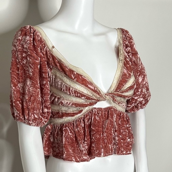 Free People Women’s Mauve Your Truly Crushed Velvet Top - Picture 6 of 8